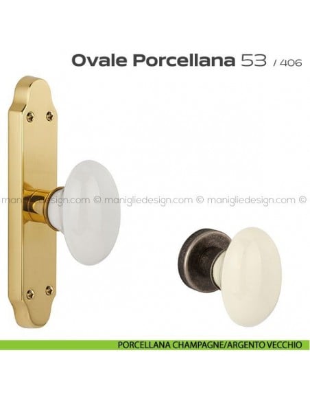 Maniglia per finestra cremonese 53 Ovale Porcellana Reguitti porcellana champagne/argento vecchio