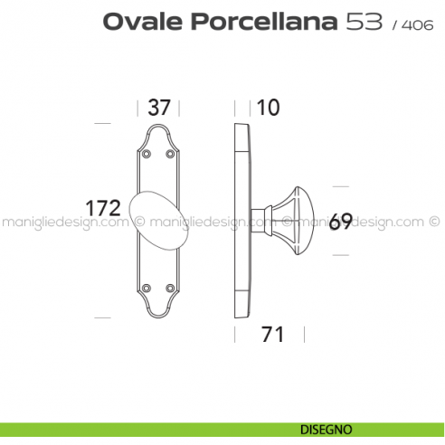 Maniglia per finestra cremonese 53 Ovale Porcellana Reguitti disegno