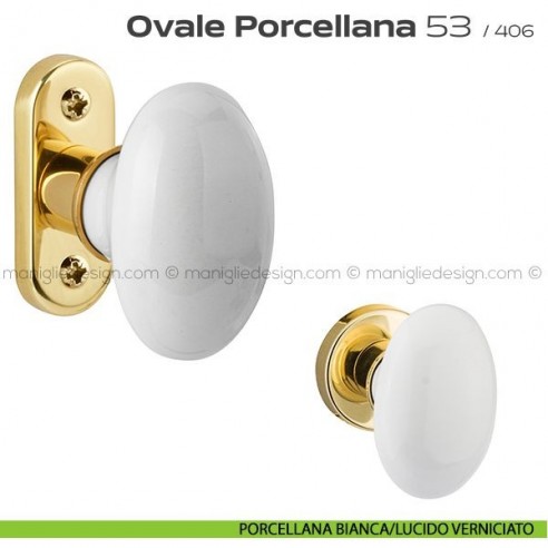 Maniglia per finestra martellina 53 Ovale Porcellana Reguitti porcellana bianca/lucido verniciato