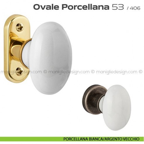 Maniglia per finestra martellina 53 Ovale Porcellana Reguitti porcellana bianca/argento vecchio