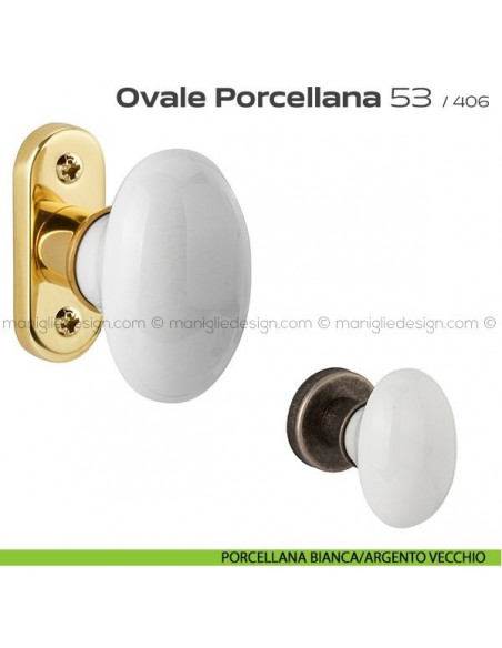 Maniglia per finestra martellina 53 Ovale Porcellana Reguitti porcellana bianca/argento vecchio