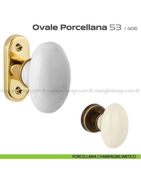Maniglia per finestra martellina 53 Ovale Porcellana Reguitti porcellana champagne/antico