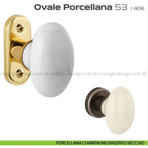 Maniglia per finestra martellina 53 Ovale Porcellana Reguitti porcellana champagne/argento vecchio