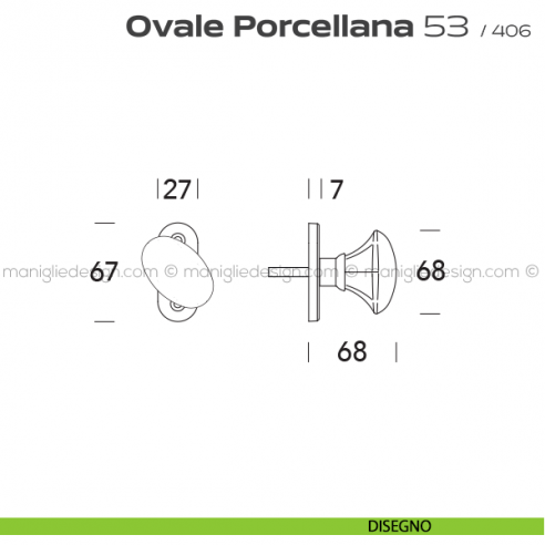 Maniglia per finestra martellina 53 Ovale Porcellana Reguitti disegno