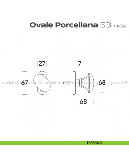 Maniglia per finestra martellina 53 Ovale Porcellana Reguitti disegno