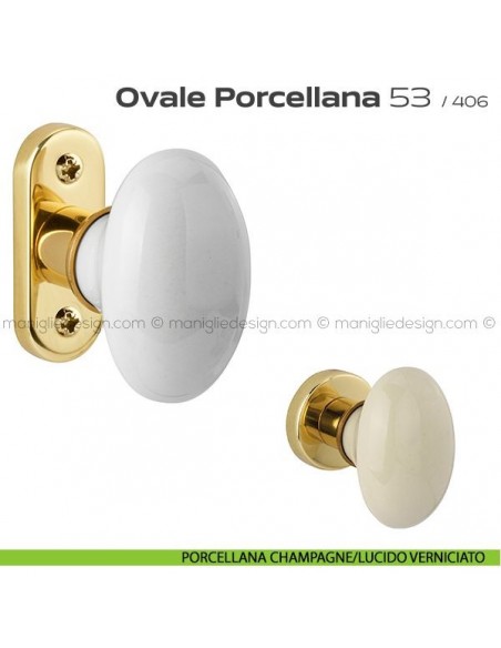 Maniglia per finestra martellina 53 Ovale Porcellana Reguitti porcellana champagne/lucido verniciato