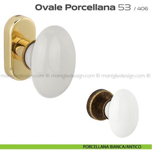 Maniglia per finestra martellina DK impugnatura a T 53 Ovale Porcellana Reguitti porcellana bianca/antico