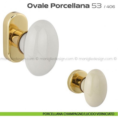 Maniglia per finestra martellina DK impugnatura a T 53 Ovale Porcellana Reguitti porcellana champagne/lucido verniciato