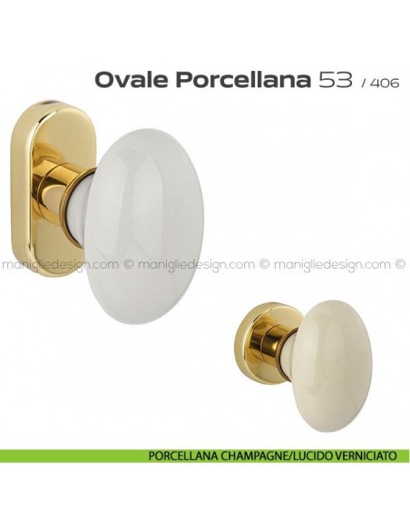 Maniglia per finestra martellina DK impugnatura a T 53 Ovale Porcellana Reguitti porcellana champagne/lucido verniciato
