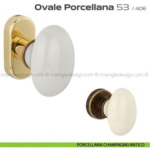 Maniglia per finestra martellina DK impugnatura a T 53 Ovale Porcellana Reguitti porcellana champagne/antico