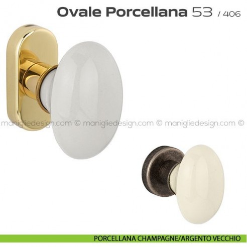 Maniglia per finestra martellina DK impugnatura a T 53 Ovale Porcellana Reguitti porcellana champagne/argento vecchio