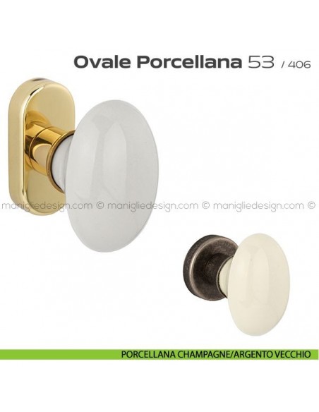 Maniglia per finestra martellina DK impugnatura a T 53 Ovale Porcellana Reguitti porcellana champagne/argento vecchio