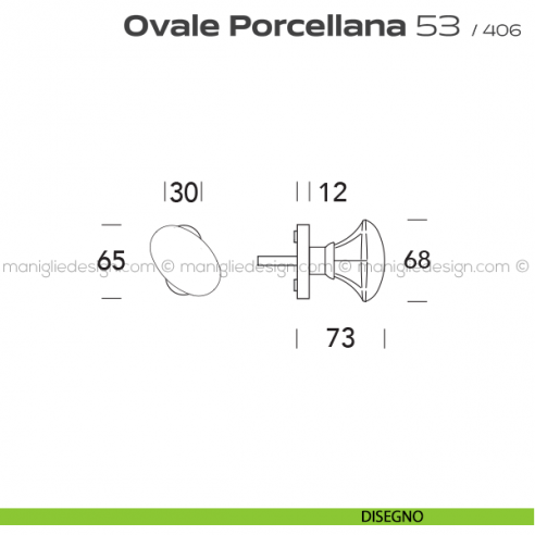 Maniglia per finestra martellina DK impugnatura a T 53 Ovale Porcellana Reguitti disegno
