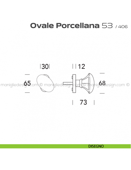 Maniglia per finestra martellina DK impugnatura a T 53 Ovale Porcellana Reguitti disegno