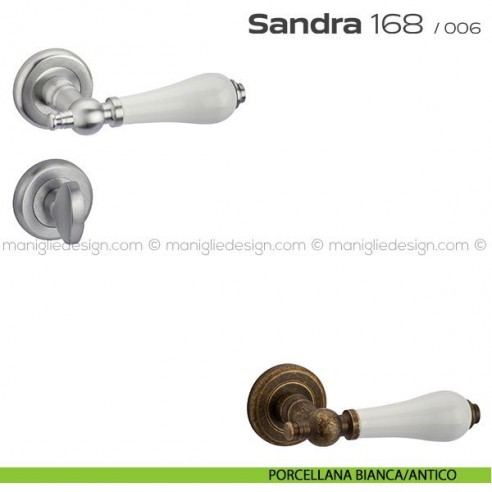 Maniglia con porcellana per porta con nottolino 168 Sandra Reguitti porcellana bianca/antico