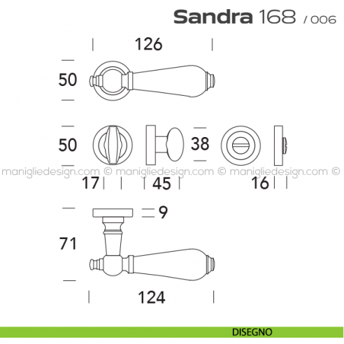 Maniglia con porcellana per porta con nottolino 168 Sandra Reguitti disegno