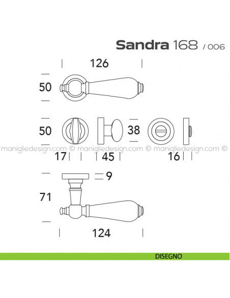 Maniglia con porcellana per porta con nottolino 168 Sandra Reguitti disegno