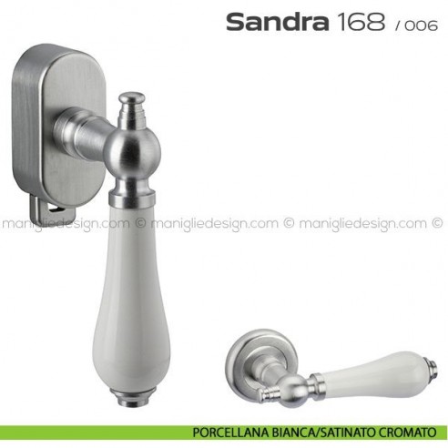 Maniglia per finestra DK con pulsante su placca 168 Sandra Reguitti porcellana bianca/satinato cromato