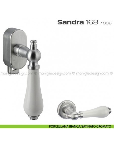 Maniglia per finestra DK con pulsante su placca 168 Sandra Reguitti porcellana bianca/satinato cromato