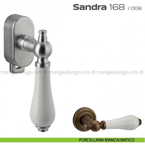 Maniglia per finestra DK con pulsante su placca 168 Sandra Reguitti porcellana bianca/antico