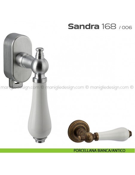 Maniglia per finestra DK con pulsante su placca 168 Sandra Reguitti porcellana bianca/antico