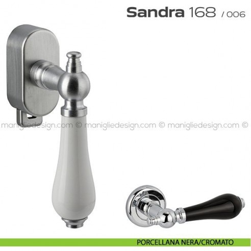 Maniglia per finestra DK con pulsante su placca 168 Sandra Reguitti porcellana nera/cromato