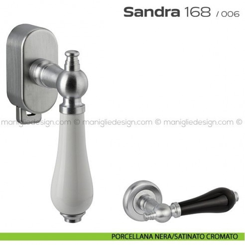 Maniglia per finestra DK con pulsante su placca 168 Sandra Reguitti porcellana nera/satinato cromato