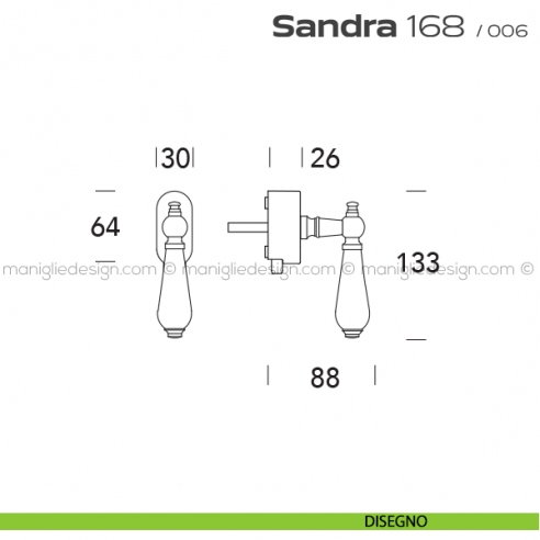 Maniglia per finestra DK con pulsante su placca 168 Sandra Reguitti disegno