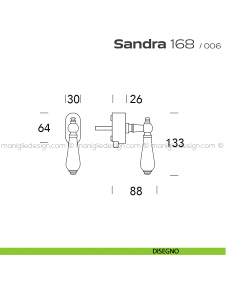 Maniglia per finestra DK con pulsante su placca 168 Sandra Reguitti disegno