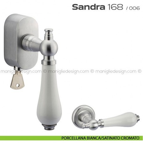 Maniglia per finestra martellina DK con chiave su placca 168 Sandra Reguitti porcellana bianca/satinato cromato