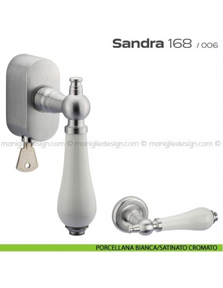 Maniglia per finestra martellina DK con chiave su placca 168 Sandra Reguitti porcellana bianca/satinato cromato