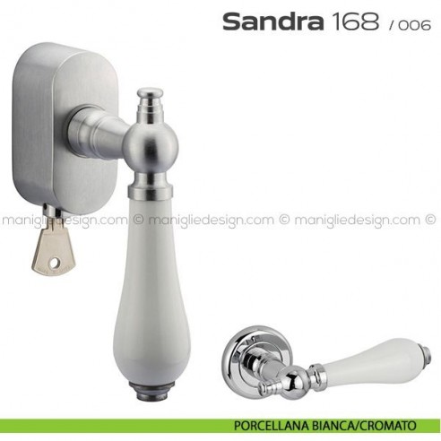 Maniglia per finestra martellina DK con chiave su placca 168 Sandra Reguitti porcellana bianca/cromato