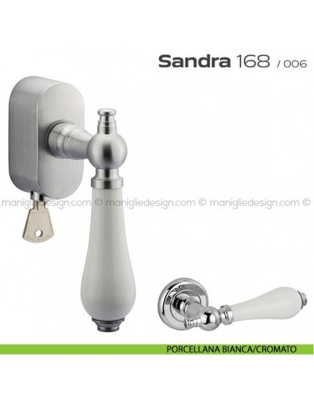 Maniglia per finestra martellina DK con chiave su placca 168 Sandra Reguitti porcellana bianca/cromato
