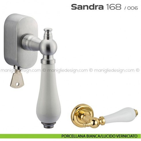 Maniglia per finestra martellina DK con chiave su placca 168 Sandra Reguitti porcellana bianca/lucido verniciato