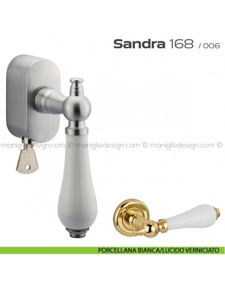 Maniglia per finestra martellina DK con chiave su placca 168 Sandra Reguitti porcellana bianca/lucido verniciato