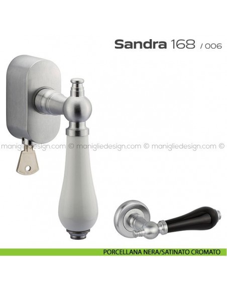 Maniglia per finestra martellina DK con chiave su placca 168 Sandra Reguitti porcellana nera/satinato cromato