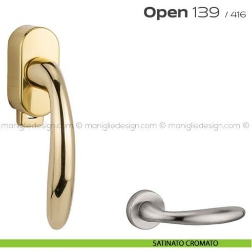 Maniglia per finestra DK con pulsante su placca 139 Open Reguitti satinato cromato