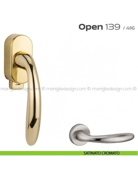 Maniglia per finestra DK con pulsante su placca 139 Open Reguitti satinato cromato