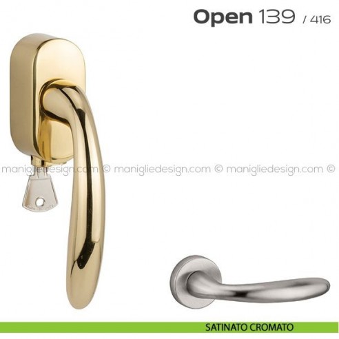 Maniglia per finestra martellina DK con chiave 139 Open Reguitti satinato cromato