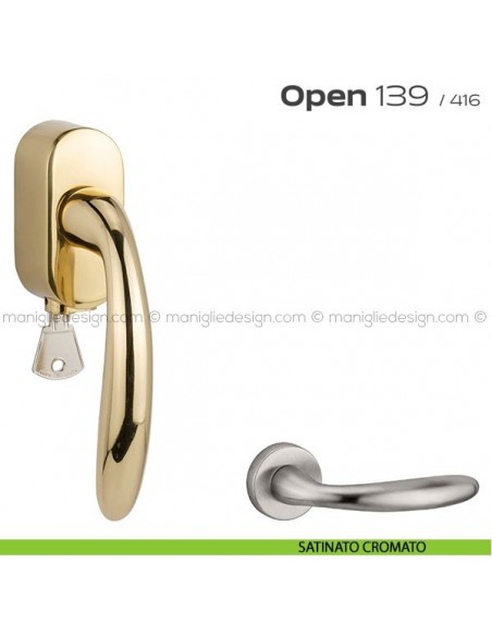 Maniglia per finestra martellina DK con chiave 139 Open Reguitti satinato cromato