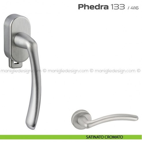 Maniglia per finestra DK con pulsante su placca 133 Phedra Reguitti satinato cromato