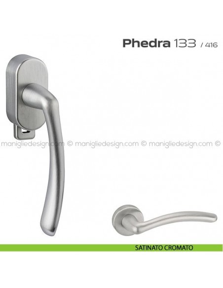 Maniglia per finestra DK con pulsante su placca 133 Phedra Reguitti satinato cromato