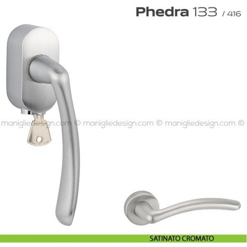 Maniglia per finestra DK con chiave su placca 133 Phedra Reguitti satinato cromato