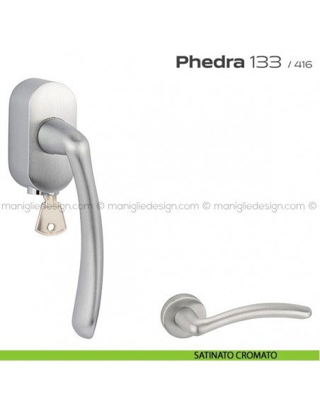 Maniglia per finestra DK con chiave su placca 133 Phedra Reguitti satinato cromato
