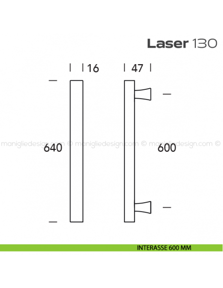 Maniglione per porta 130 LASER Reguitti senza rosette interasse 600 mm