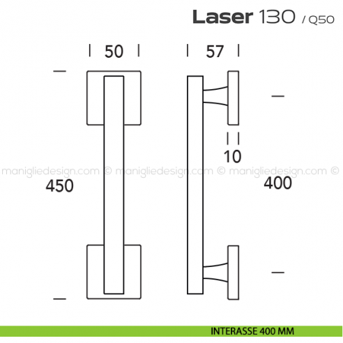 Maniglione per porta 130 Laser Reguitti singolo con rosette interasse 400 mm