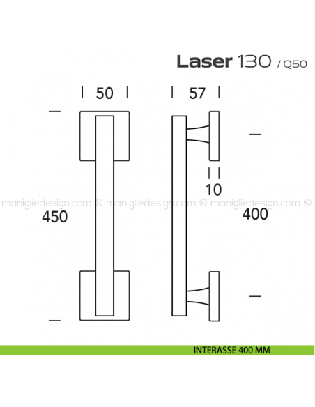 Maniglione per porta 130 Laser Reguitti singolo con rosette interasse 400 mm
