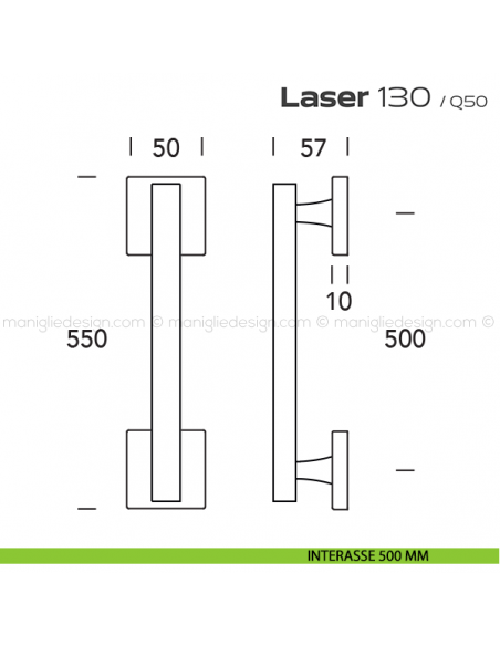 Maniglione per porta 130 Laser Reguitti singolo con rosette interasse 500 mm