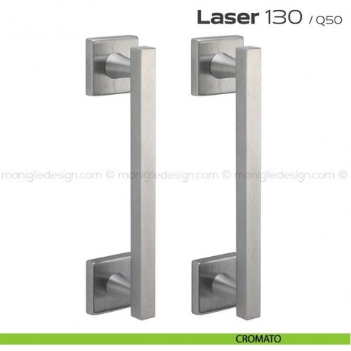 Maniglione per porta 130 Laser Reguitti accoppiato con rosette satinato cromato