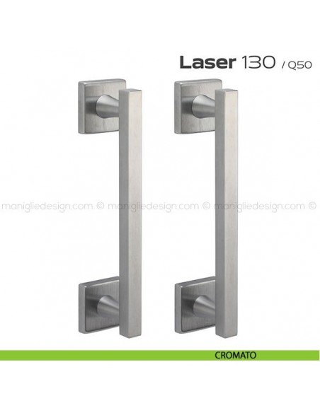 Maniglione per porta 130 Laser Reguitti accoppiato con rosette satinato cromato